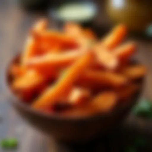 Golden crispy sweet potato fries served in a bowl