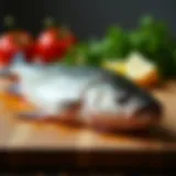 Freshly caught catfish placed on a cutting board