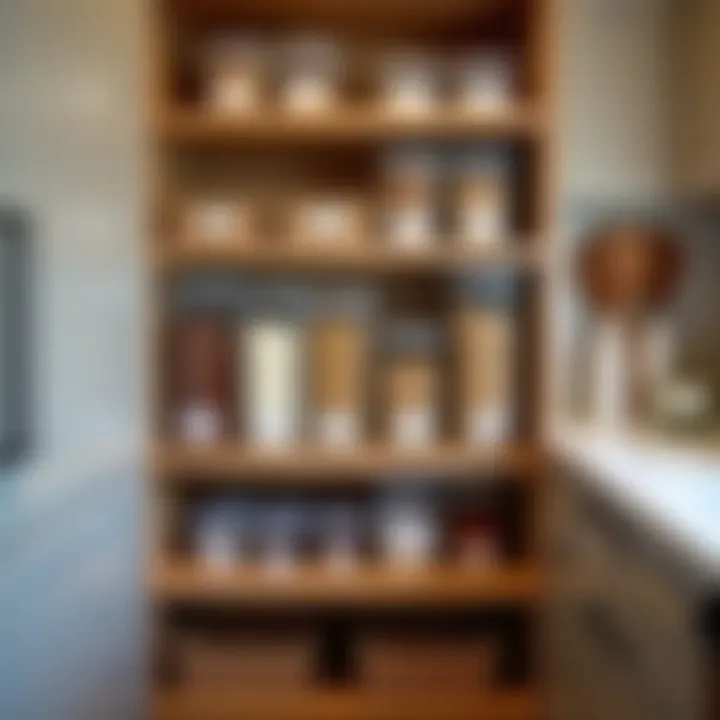 Organized pantry shelves with labeled airtight containers