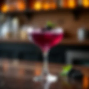 An inviting ambiance featuring a Black Berry Martini on a bar counter.