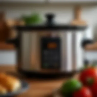 Close-up view of the digital display on the crock pot showcasing precise cooking settings.