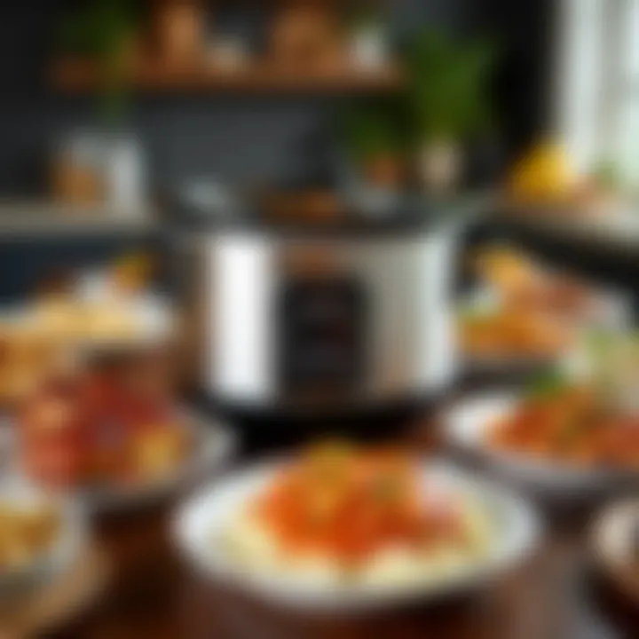 A beautifully arranged table featuring a variety of dishes made with the crock pot.