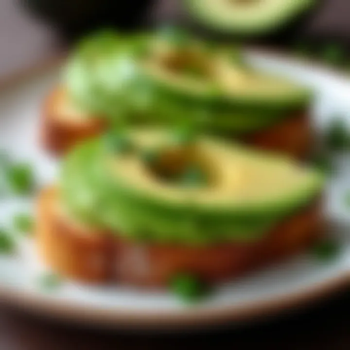 A beautifully arranged plate of avocado toast garnished with fresh herbs.