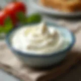 A bowl of freshly made sour cream with a creamy texture