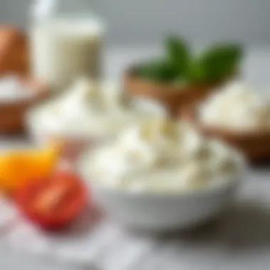 Ingredients laid out for making sour cream: cream and vinegar