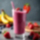 Vibrant high fiber protein shake garnished with fruits