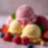 A variety of vibrant ice cream ingredients including fruits and nuts