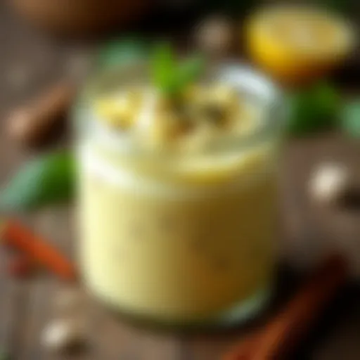 A close-up of a jar of cultured butter with herbs and spices