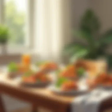 Mindful Eating Environment for Better Health Choices A serene dining setting with meals arranged for mindful eating.