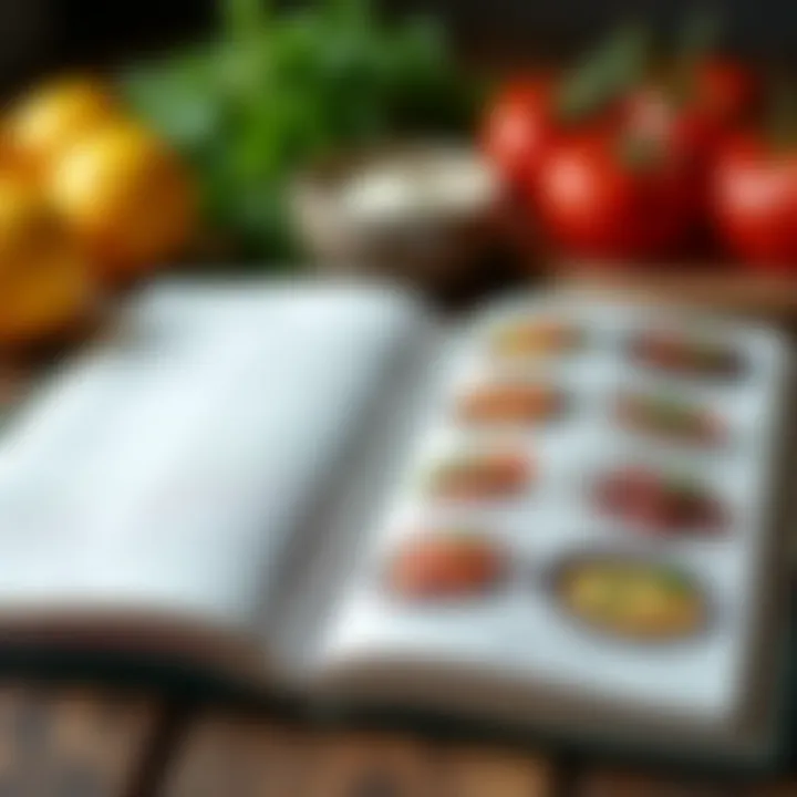 A visually appealing recipe book opened to a page with healthy meal options.