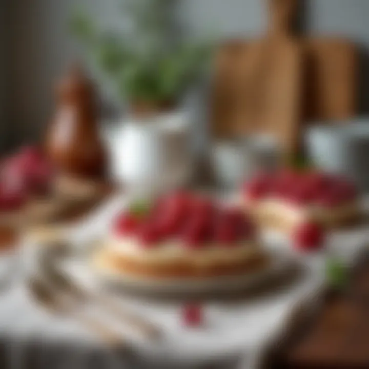 A cozy kitchen setting with baking tools and a delightful dessert creation in focus.