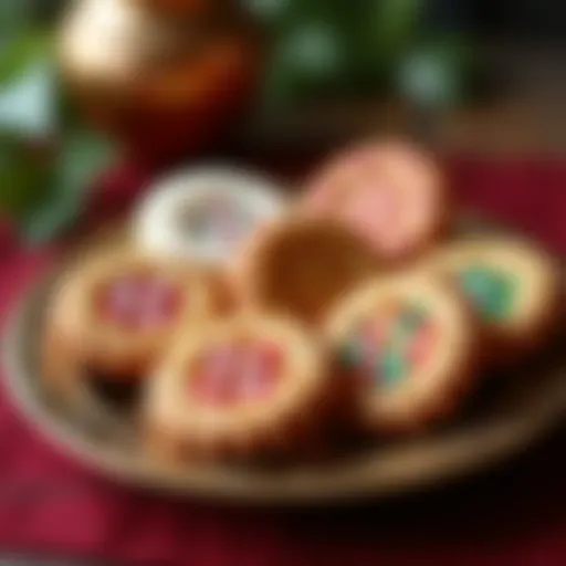 A vibrant assortment of traditional Eid cookies displayed on an ornate platter