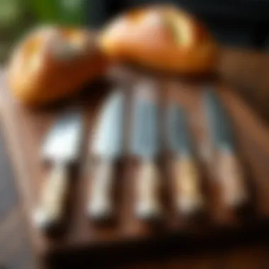 Diverse styles of bread knives displayed