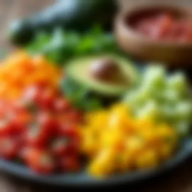 Fresh ingredients laid out for making avocado mango salsa