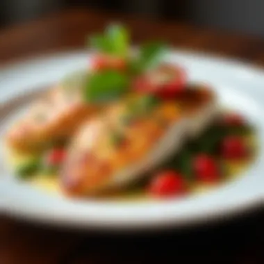 Artful Plate Presentation Plated chicken breast dish artfully presented with garnishes