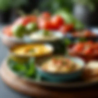 Assorted Greek dips displayed in colorful bowls on a table