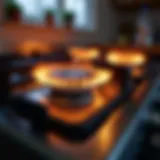 A sleek gas range with burners in action