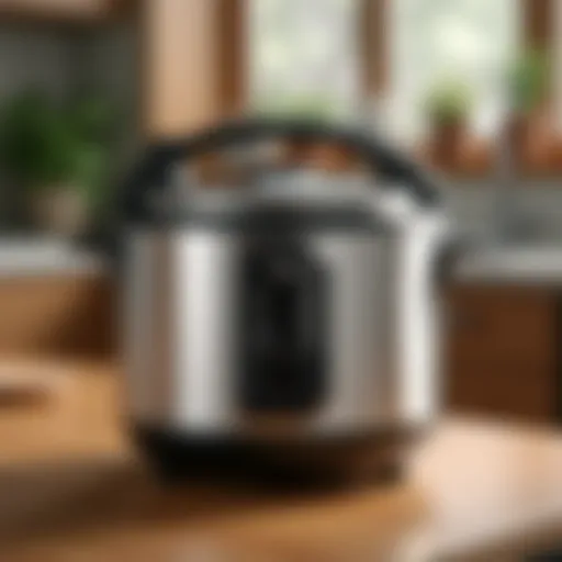 A modern rice cooker with warmer function showcasing its sleek design.