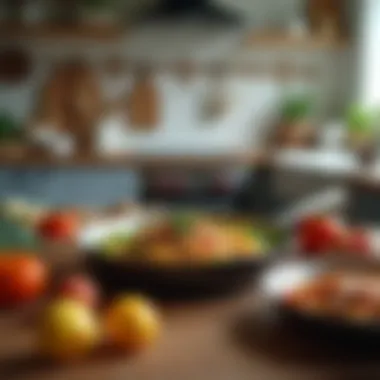 An organized kitchen countertop with essential tools for one pot meals.