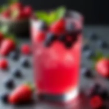 A close-up of a prosecco cocktail with vibrant berries