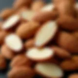 A close-up view of sliced almonds showcasing their texture and color