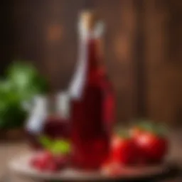 Richly colored star red wine vinegar in a glass bottle