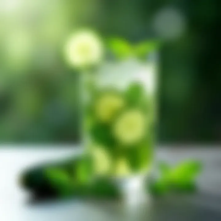 A refreshing cucumber and mint drink served in an elegant glass