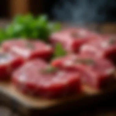 Meat Selection for BBQ Close-up of various cuts of meat ready for grilling