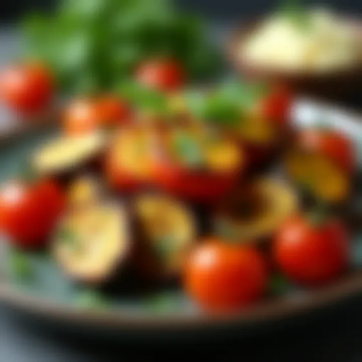 Vibrant roasted vegetables garnished with fresh herbs