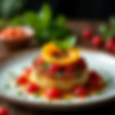 Vibrant Gourmet Dish Presentation An elegant presentation of a gourmet dish showcasing vibrant colors and textures.
