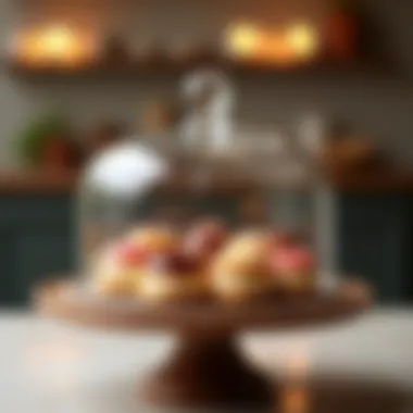 Showcasing Pastries with an Elegant Stand Elegant dessert stand with dome showcasing assorted pastries