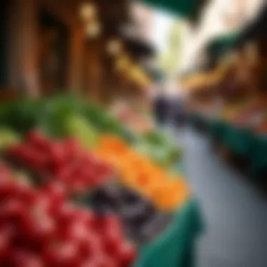 A scenic view of a Catalonian marketplace bustling with local vendors and fresh produce.