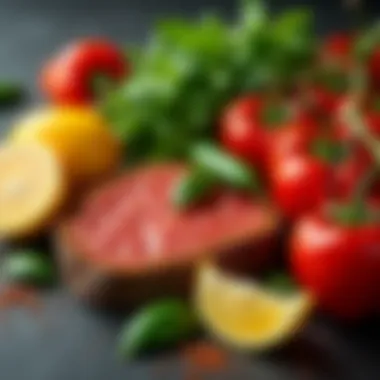 Essential Mediterranean Ingredients An assortment of fresh Mediterranean ingredients that are essential to La Catalana's culinary identity.