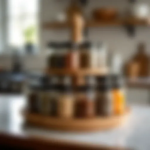 Elegant three-tier lazy Susan showcasing various spices