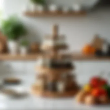 Stylish placement of a three-tier lazy Susan in a modern kitchen