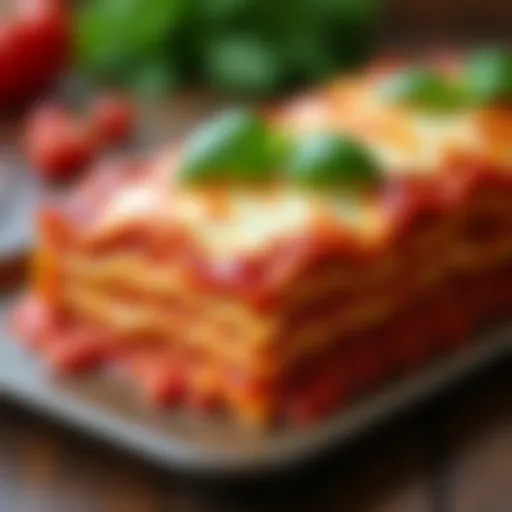 A beautifully layered lasagna casserole with rich tomato sauce and melted cheese