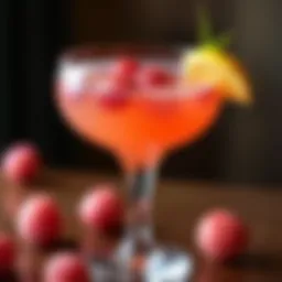 Elegant presentation of a litchi martini with garnishes