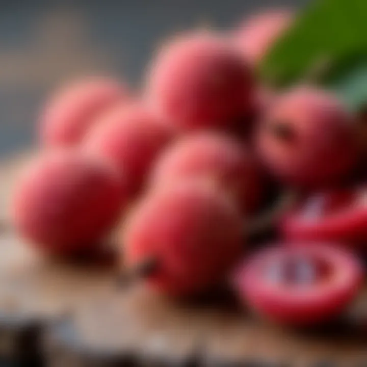 Fresh litchis displayed alongside cocktail ingredients, highlighting their role in mixology.