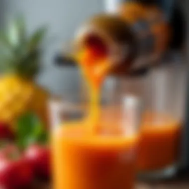 A close-up of juice flowing from a high-quality juicer