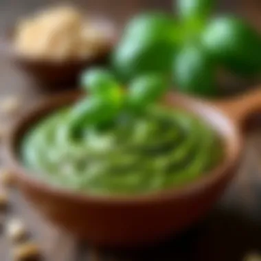 A bowl of traditional pesto with basil and pine nuts