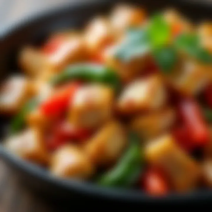 A flavorful stir-fry with diced chicken and assorted vegetables