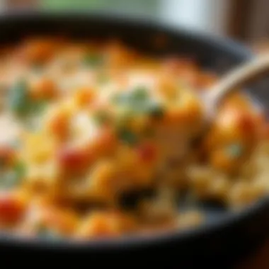 A hearty casserole with diced chicken, herbs, and cheese