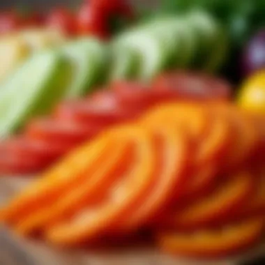 Uniformly Sliced Vegetables An assortment of vibrant vegetables sliced uniformly