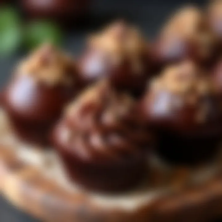 A beautifully arranged platter of chocolate truffles and mousse cups.