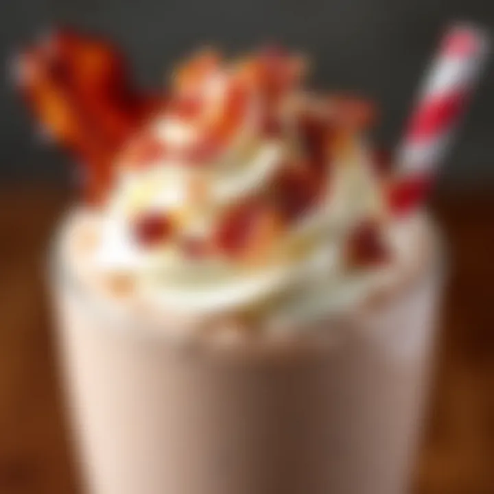 Close-up of Five Guys Bacon Milkshake showcasing its creamy texture and bacon bits