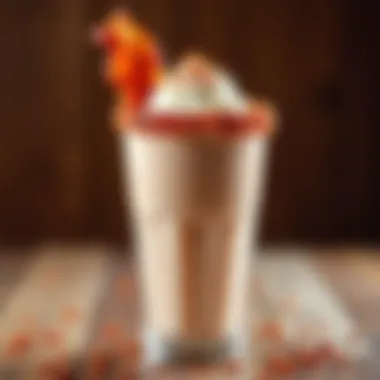 A glass of Five Guys Bacon Milkshake with bacon garnish on the rim