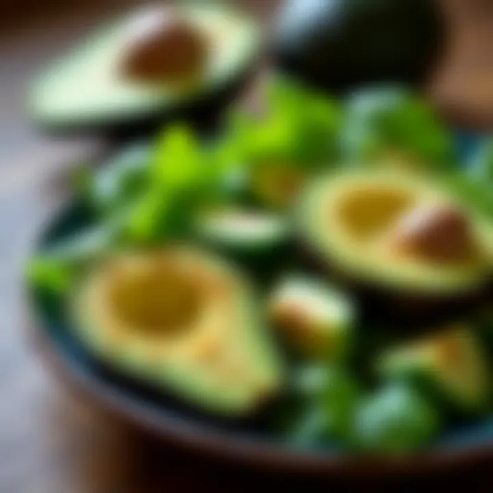 A colorful plate of leafy greens and avocados highlighting their mental health benefits