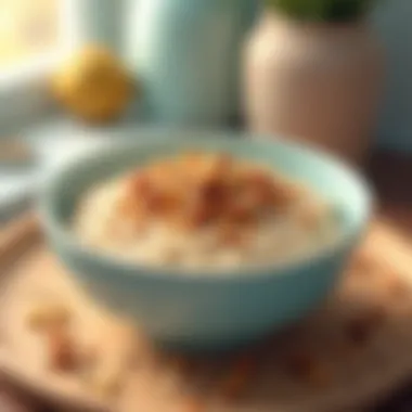 A peaceful scene featuring a delicious bowl of oatmeal topped with nuts and seeds