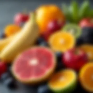 A colorful array of fruits, emphasizing their role in providing natural sugars and vitamins.