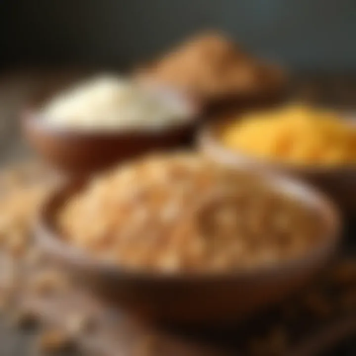 A selection of whole grains arranged on a rustic table, highlighting their complex carbohydrates.